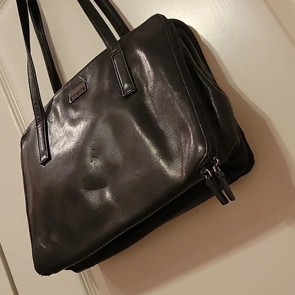 Great Condition Perlina Vintage Black Leather Laptop Bag/Briefcase Tote - Picture 6 of 13